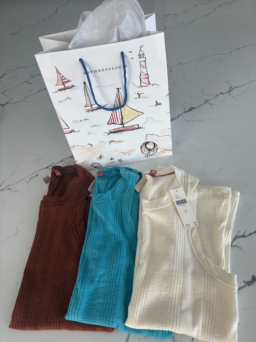 Pilcro by Anthropology Ribbed Tank Tops - Teal, Cream, Brown.